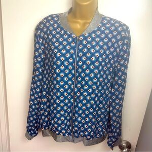 It Hippie Navy Blue & Orange Artsy Print Tencel Viscose Blend Boho Jacket NWOT M